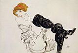 Egon Schiele Woman in Black Stockings painting